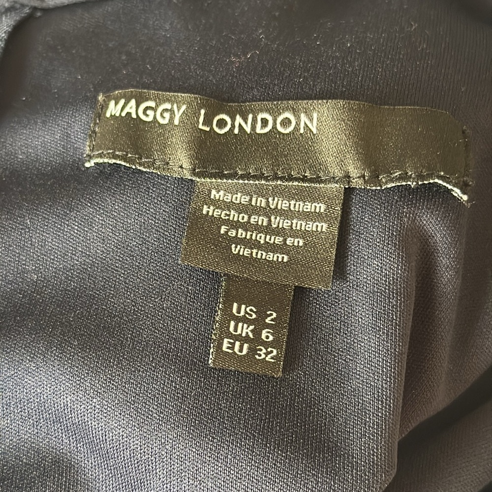 MAGGY LONDON Long Sleeve Mock Neck Midi Dress With Asymmetrical Hem Blue Size 2 - Picture 6 of 6